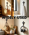 Top Shelf Single Piece Heavy Duty Cast Iron Wall Hook With Screws Vintage Coat Hanger Organizer For Scarves Bags Towels Keys Cap Rustproof Badass Home Decor Accessory displaying bags and towels.