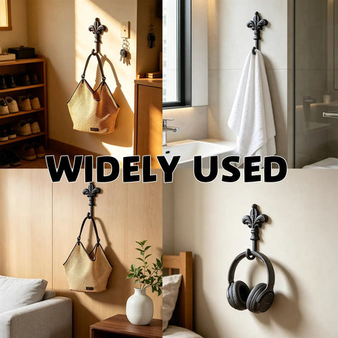 Top Shelf Single Piece Heavy Duty Cast Iron Wall Hook With Screws Vintage Coat Hanger Organizer For Scarves Bags Towels Keys Cap Rustproof Badass Home Decor Accessory displaying bags and towels.