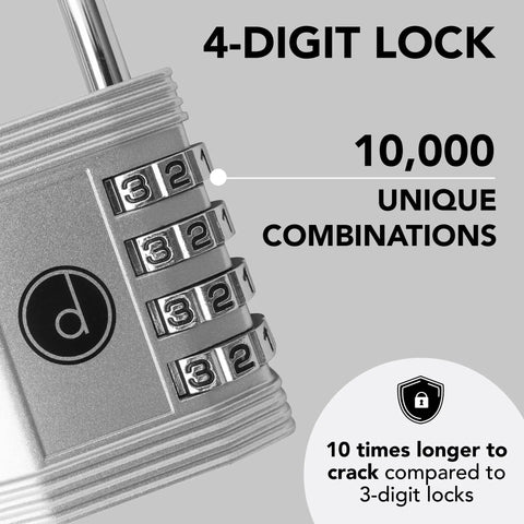 4 Digit Combination Padlock For Gym Lockers And Outdoor Gates Built Tough Weatherproof Zinc Alloy Security Lock With Keyless Resettable Easy Set Up Ideal For Sheds Fences And Storage showing 10,000 combinations.