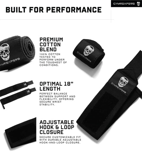 Competition Grade 18 Inch Weightlifting Wrist Wraps With Heavy Duty Thumb Loop For Powerlifting And Strength Training Built For Pros IPF Approved Wrist Support For Bodybuilding Black displayed with hook and loop closure
