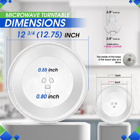 Diagram showing the 12.75 Inch Microwave Plate Replacement Fits WB49X10129 WB49X10074 Glass Turntable Plate dimensions.