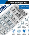 52Pcs Fuel Line Clamp Kit For Auto Repair And Maintenance Includes 8-18mm Hose Clamps And Adjustable From 1/4 Inch To 1-1/8 Inch (6-29mm), 304 Stainless Steel, 10 Sizes, Beefed Up Heavy Duty Automotive Gas Line Clamps in storage box