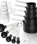 16-piece black measuring cups and spoons set with metric and US measurements for dry and liquid, kitchen tool set