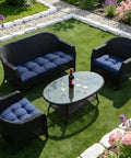 Outdoor Wicker Chair Cushions 3 Piece Set 1 Loveseat Cushion And 2 U Shaped Cushions Waterproof Tufted Cushions For Patio Furniture Fits Most Rattan Chairs Navy Blue 44x19x5 Inches on patio furniture in garden setting