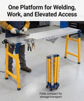 Hella Heavy Duty Collapsible Welding Table 1100 Lb Foldable Steel Workbench For Metalworking shown in use with tools attached.