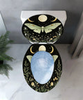 Elongated Resin Toilet Seat for Bathroom with butterfly and moon design, top view, suitable for various toilet sizes.
