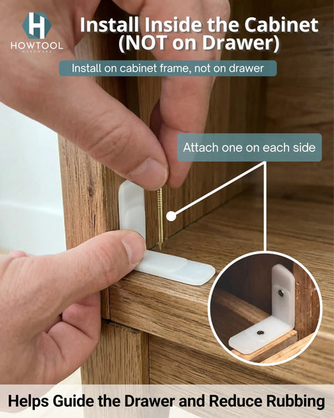 Adjustable White L Angle Drawer Guides Quick Fix Furniture Replacement Kit With Screws Smooth Glide Tracks for install in cabinet