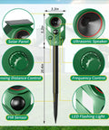 Solar Powered Ultrasonic Animal Repellent With Motion Sensor For Outdoor Yards And Gardens, LED Flashing Lights To Deter Deer Coyotes Raccoons And Cats, Humane Yet Effective Pest Deterrent For A Peaceful Pet Safe Yard. Green 20.4in stake