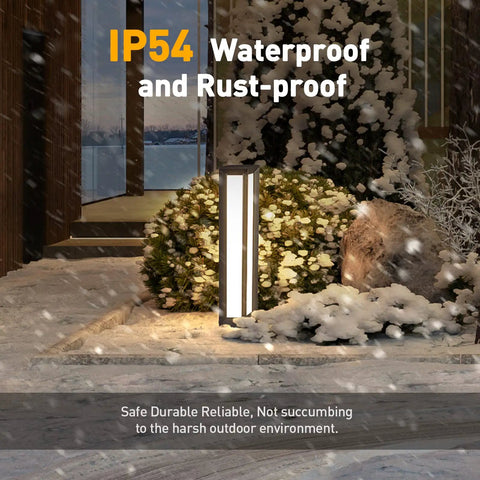 Outdoor Path Light 31.5 Inch Modern Landscape Bollard Lighting For Garden Pathway And Driveway in snow-covered yard IP54 waterproof