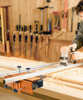 Man using 58 Inch Router Sled For Flattening Slabs, 3 Axis Adjustable High Precision Slab Flattening Router Jig in workshop