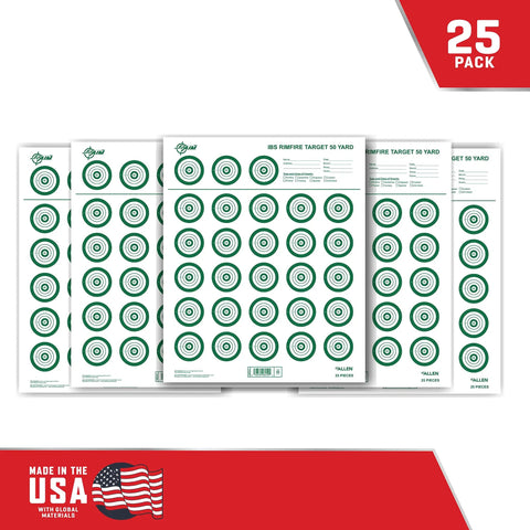EZ Aim IBS Rimfire Paper Shooting Targets 14x17 Inch, 25 Targets Per Sheet, 25 Pack Green White