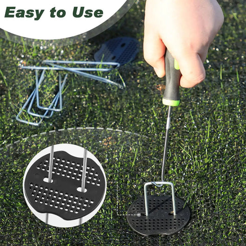 Installing Heavy Duty 6 Inch Galvanized Landscape Staples 50 Pack, 11 Gauge Anti Rust Garden Stakes for weed barrier fabric with tool