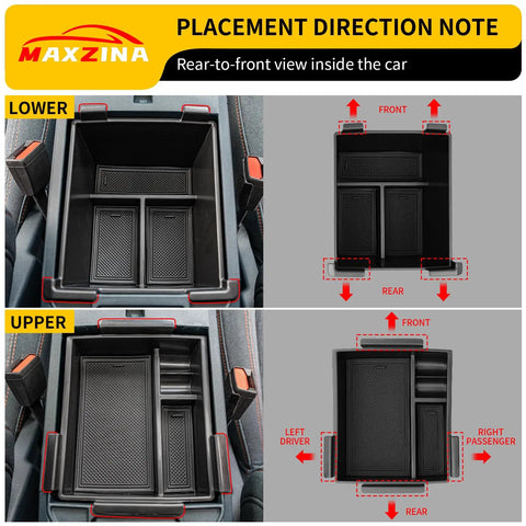 Ford Maverick Center Console Organizer Tray with Silicone Pad For 2022 Through 2026 Models, ABS Plastic Armrest Storage Box layout