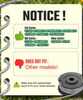 Notice for Auto Feed 0.065 Inch Trimmer String Spool Replacement compatibility with 24V, 40V, and other series models, not for others.