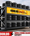 6000 Lbs Heavy Duty Metal Garage Shelving Unit 4 Tier Adjustable Storage Racks with stacked tires for easy organization.