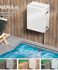 UL Listed Nema 6 Junction Box With Mounting Plate Heavy Duty Weatherproof Electrical Enclosure In Grey Fire Retardant Plastic Housing mounted near a pool.