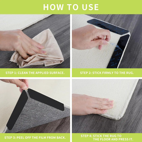 Image showing how to use 8 Pack Rug Grippers That Stick Firmly to Hardwood Floors No Slip Double Sided Rug Pads on a rug.