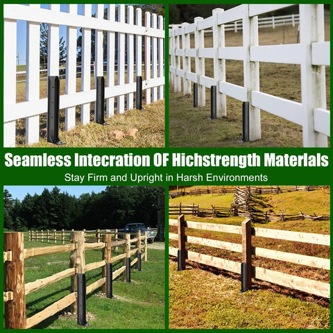2 Pack Fence Post Repair Kit With Heavy Duty Metal Ground Stakes For Wood Post Support in outdoor fencing setup