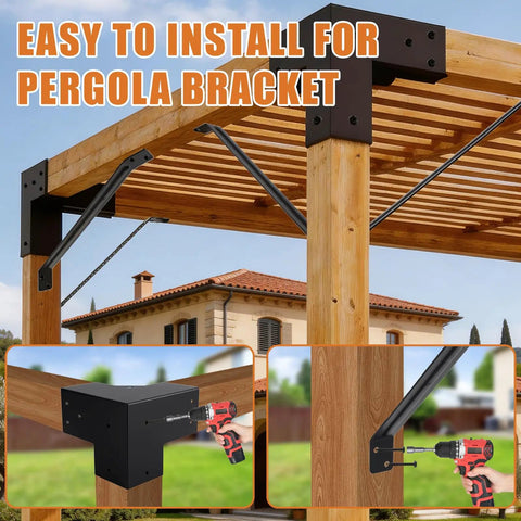 Beefed Up 4x4 Pergola Brackets Set Of 4, 3 Way Right Angle Corner Brackets For DIY Pergola Kits, 45 Degree Angle Supports For Gazebos, Patios, Outdoor Pergolas, And Log Cabins, Durable Q235B Steel With Black Powder Coat
