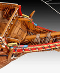 Close-up of Vasa 1628 Ship Model Kit 05414, 330 Piece Historical Wooden Craft Set showing colorful bow details.
