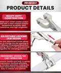No Sweat 9 Inch Locking Pliers Set With U Shaped Welding Clamps And Heavy Duty Sheet Metal Holders Perfect For Metalworking Shops Garage Projects And Custom Auto Frame Fabrication 4 Pack showing adjustable jaw design for various thicknesses.