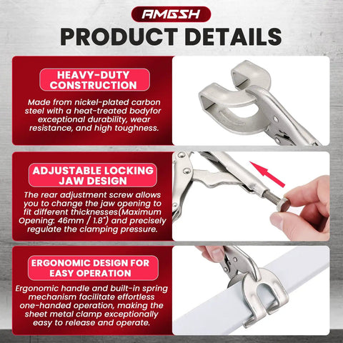 No Sweat 9 Inch Locking Pliers Set With U Shaped Welding Clamps And Heavy Duty Sheet Metal Holders Perfect For Metalworking Shops Garage Projects And Custom Auto Frame Fabrication 4 Pack showing adjustable jaw design for various thicknesses.