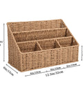 Rattan Desk Organizer With Five Slots Mail Holder And Caddy, Countertop Wicker Basket For Office Supplies with dimensions shown