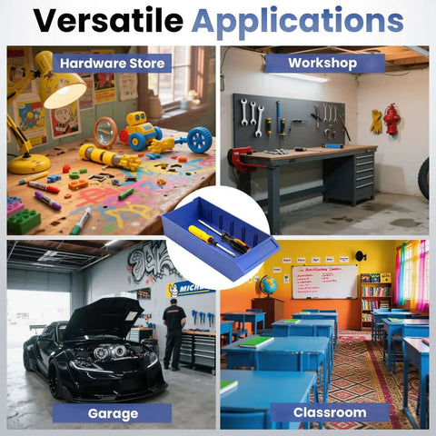 Versatile applications for 40 Drawer Nut And Bolt Organizer Cabinet in workshop, garage, classroom, and hardware store settings.