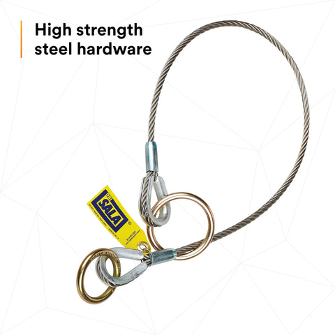 Job Ready Anchorage Connector Pass Thru Tie Off Adaptor For Safety Harnesses Six Foot Stainless Steel Cable with O Ring
