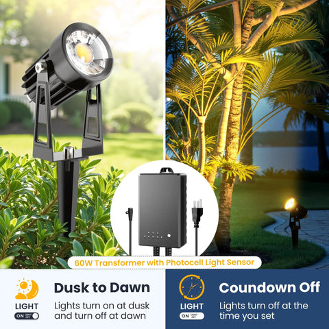 Low Voltage Outdoor Landscape Lighting Kit With LED Spotlight 60W Transformer And 65 Ft Wire Waterproof Yard 8 Pack in garden