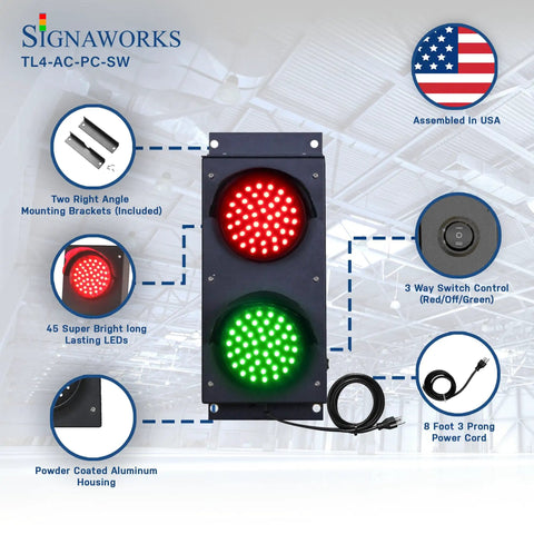 Heavy Duty Led Two Section Loading Dock Bay Traffic Light With Kick Ass Bright Red And Green Signals IP65 Weatherproof Aluminum Housing Easy Hook Up Design