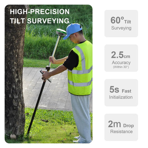 Person using RTK GNSS Base Receiver For Surveying With Drones And UAVs, 4G And WiFi, IP67 Waterproof, 32GB Storage, 10000mAh Battery