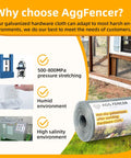 Hardware Cloth Half Inch By 48 X 100 Feet Chicken Wire Fencing With Hot Dipped Galvanized After Welding For Garden Plant Supports Welded Metal Wire Poultry And Animal Netting Cage Screen roll in front of a fenced enclosure.
