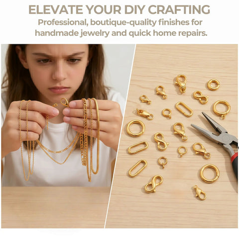 DIY Jewelry Repair Kit For Broken Necklaces And Bracelets With 15 Gold Plated Clasps Including Lobster Clasp Spring Ring Closures