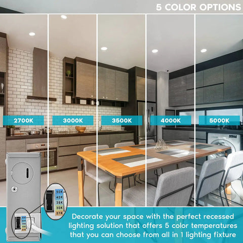 6 Inch Gimbal LED Recessed Downlights For Easy Install, 5 Color Temperature Options 2700K To 5000K, kitchen lighting setup