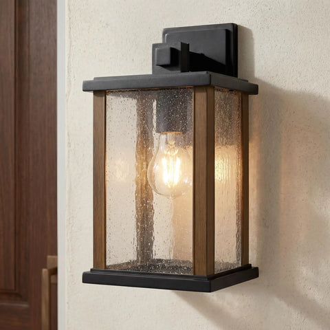 Outdoor Wall Light Sconce With Black Finish And Clear Ribbed Glass, 1 light exterior fixture, traditional rustic style on wall