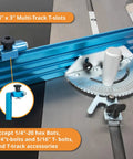 Killer Table Saw Miter Gauge System Featuring Twenty Seven Angle Stops And Beefy T Slotted Miter Bar With Removable Plate Plus Twenty Four Inch Multi Track Fence Jig Kit For Building, 24x3 inch T-slots detail.