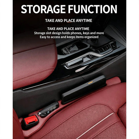 Red seat gap filler plug for Mercedes 2009-2016 with hidden storage slot, keeping phones and keys organized.