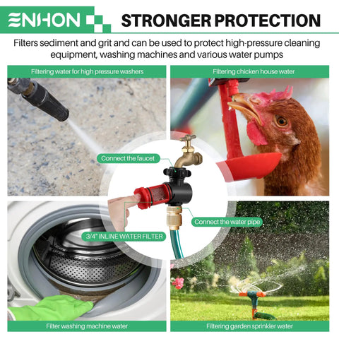 2 Pack Inline Water Filter For Garden Hoses With High Flow 11 GPM And 120 PSI, 50 Mesh Stainless Steel Screen in use scenarios