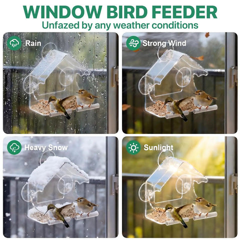 Clear Window Bird Feeder With Strong Suction Cups Acrylic Window Feeder For Your Garden And Yard Weatherproof Year Round Design