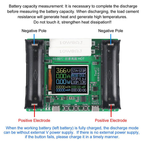 Digital 18650 Battery Capacity Tester Module With 1.77 Inch LCD Display For Li Ion Cells, Measures Capacity Internal Resistance Voltage Current And Power, Type C Power Input, Ideal Battery Health Detector, two-slot PCB with LCD