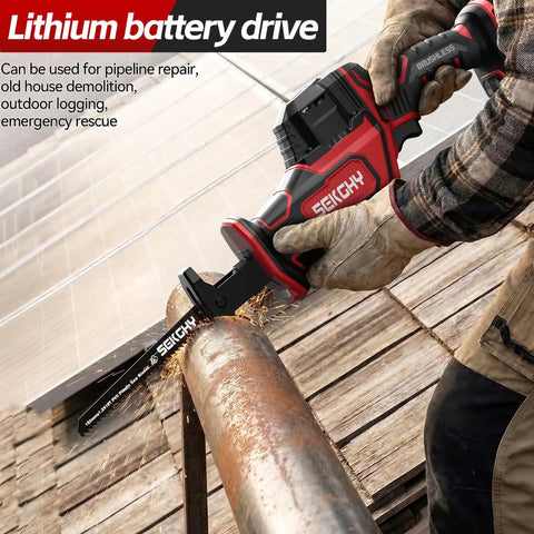Beast 20V Max Brushless Cordless Recip Saw With LED Light 3100 RPM 5Ah Battery And Fast Charger Includes Multi Blades For Wood PVC Metal Handheld For Home Renovation Demolition And Trim Work cutting metal pipe