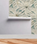 Smooth Vibes Peel And Stick Wallpaper Roll With Self Adhesive Contact Paper For Modern Home Decor Delivers Beige Green Vinyl Wall Covering With No Fuss Installation Requires Zero Paste Or Water Super Easy Pull Back Application on wall.