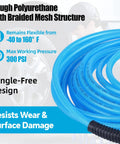 Heavy Duty 25Ft 1/4 Inch Polyurethane Air Hose With Braided Reinforcement, Flexible Pneumatic Hose, 300 PSI