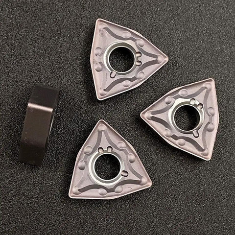 20Pcs Bronze Carbide Turning Inserts WNMG 432 080408 Pro-Grade For Lathe Cutting Tools, PVD Coated, front view on black surface