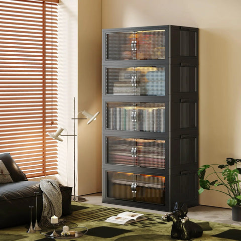 Collapsible Stackable Storage Bins 580 Qt With Door And Lid For Blanket And Pillow Organization In Bedroom Closet And Living Room Black 26 W X 17 D X 71 H Small Space Savior.