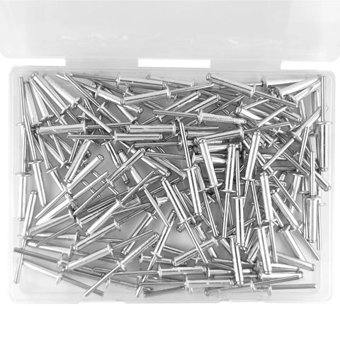 110-Piece Aluminum Blind Rivets 3 Sixteenth Inch By 1 Inch With Steel Mandrel And Aluminum Grip Built Tough For Auto, Marine And DIY Projects, Corrosion And Acid Resistant Pop Rivets That Go In Smooth And Stay Strong.