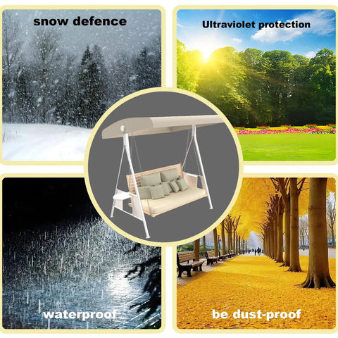 Waterproof Swing Canopy Replacement For 3 Seater Patio Chairs No-Fuss Easy Install Top Cover Beige 210D Oxford Cloth