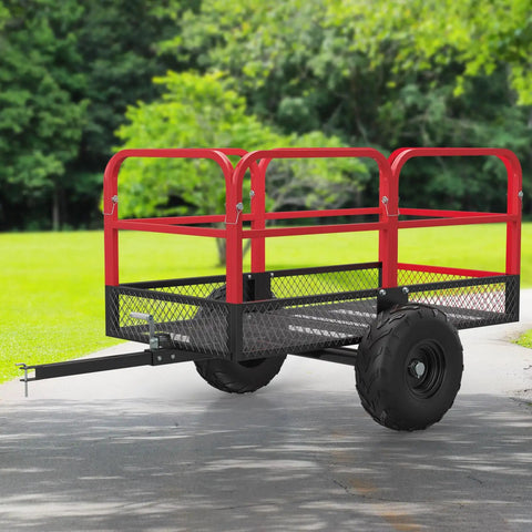 Heavy Duty ATV Utility Dump Trailer With 1700 Pound Capacity And 17 Cubic Feet, Steel Cart, removable sides, parked on a driveway.