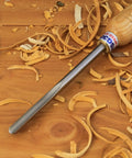 Pro Grade Three Piece Spindle Gouge Set For Woodturning Built Tough For Heavy Duty Cuts With Rock Solid Beech Handles on wood shavings.